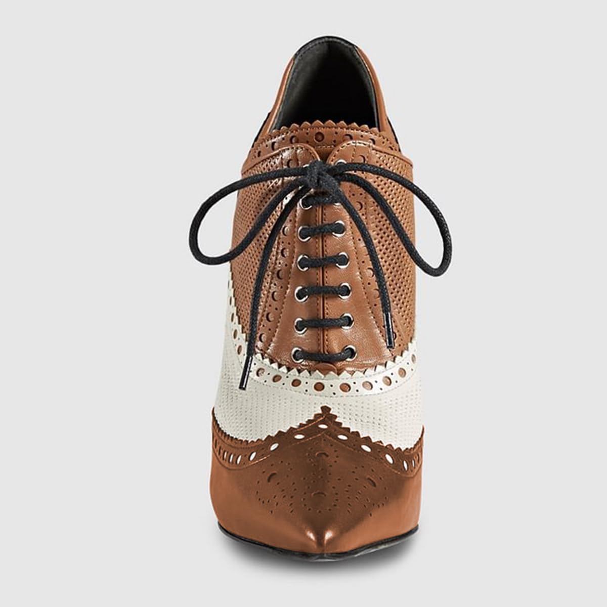 Maiyang Women Pointed Toe Wingtip Oxfords Brogues Boots Lace up Stiletto High Heel Party Event Dating Ankle Boots Size 8 Brown Multi