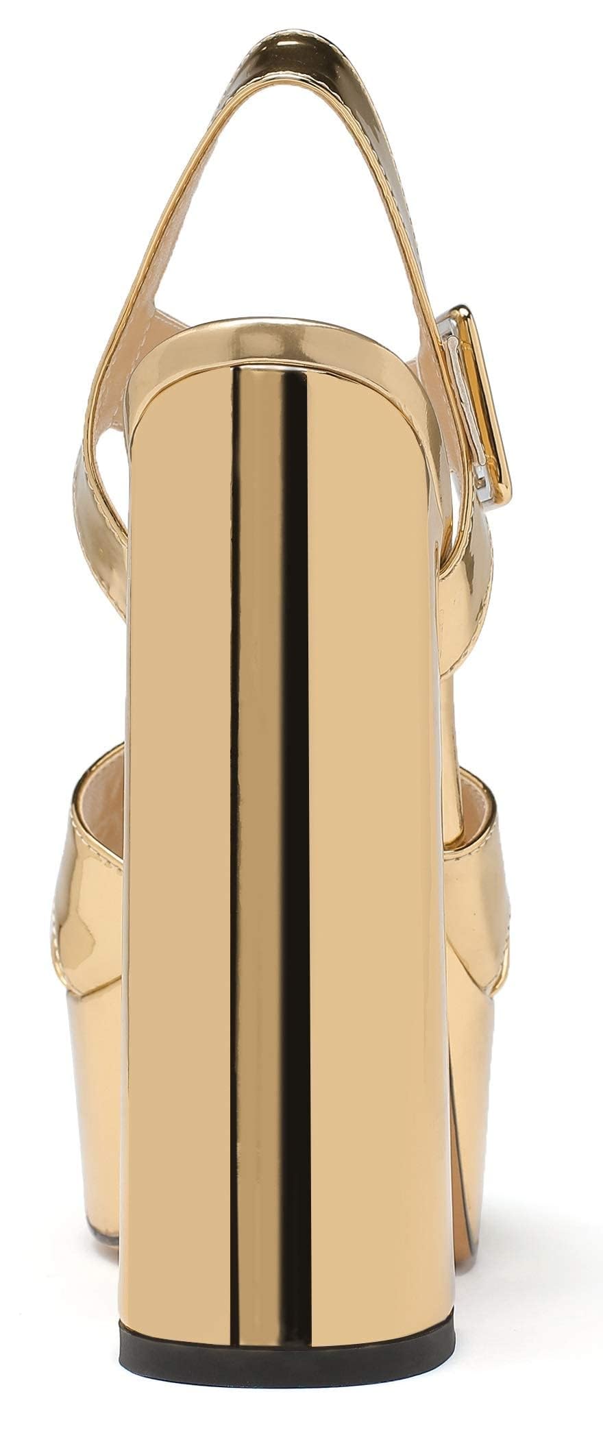 Mettesally Women's Platform Chunky High Heels Dress Sandals Open Toe Ankle Strap Strappy Wedding Bridal Party Dress Shoes for Women Bride Gold US7