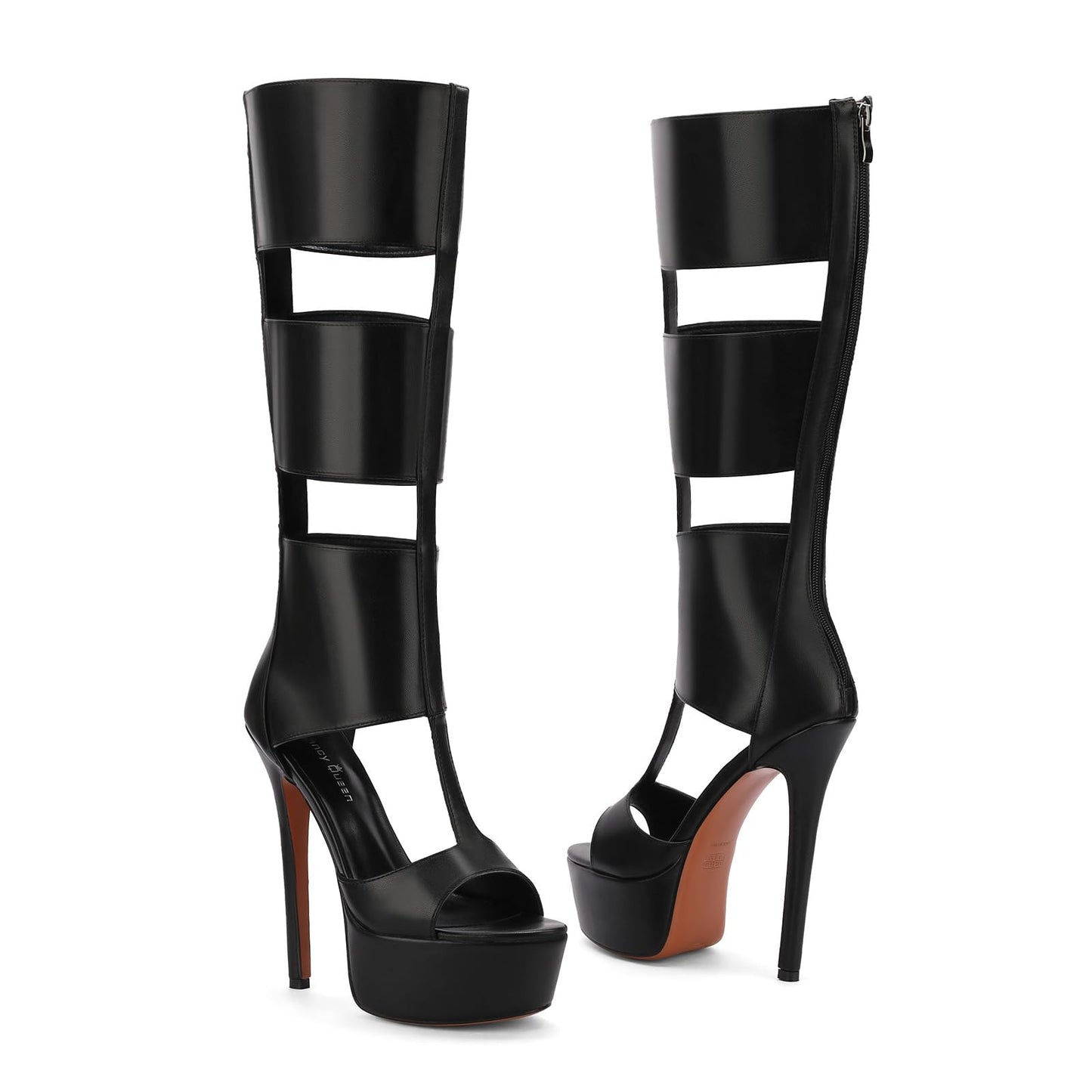 FancyQueen Platform Knee High Sandals for Women, Gladiator Open Toe Summer Booties Black Heels Sandal Boots, Sexy Style Casual for Party