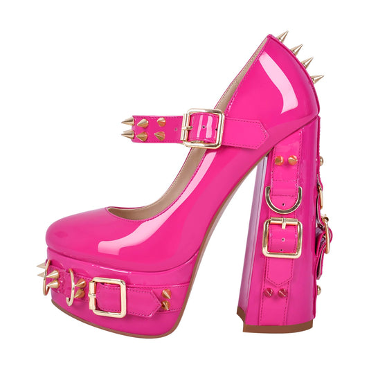 onlymakerheels Mary Jane Rivet Platform Chunky Heel Back Strap Pumps Pink Size12