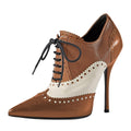 Maiyang Women Pointed Toe Wingtip Oxfords Brogues Boots Lace up Stiletto High Heel Party Event Dating Ankle Boots Size 8 Brown Multi