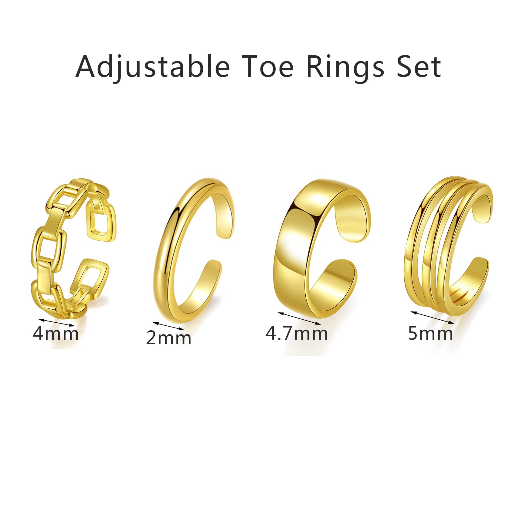 PWUEITR 4Pcs/1Set Adjustable Gold Silver Toe Rings for Women Knuckle Tail Ring Simple Summer Beach Open Toe Rings Set Foot Jewelry,gold