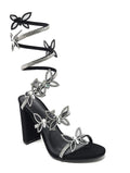 Wild Diva Women's Embellished Rhinestone Butterfly Spiral Coil Wrap Around Chunk Heel Morris-581 (Black Nubuck