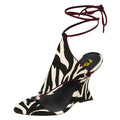 FSJ Women Open Toe Wedge Heel Thong Sandals Lace-Up Wrapped Heeled Flip Flops Comfortable Summer Dress Shoes Size 4 Zebra Print