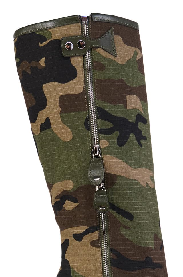 LEMONADE Women's Buckle Detail Square Toe Wedge Heel Knee High Long Boot﻿ Senna Camo