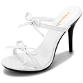 cthseie Women's Platform Heeled Sandals Strappy Stilettos Mules Open Toe Slip On Fashion Sexy Dress Cute Bowknot Backless High Heel Slides Heels Slippers White Patent Leather PU