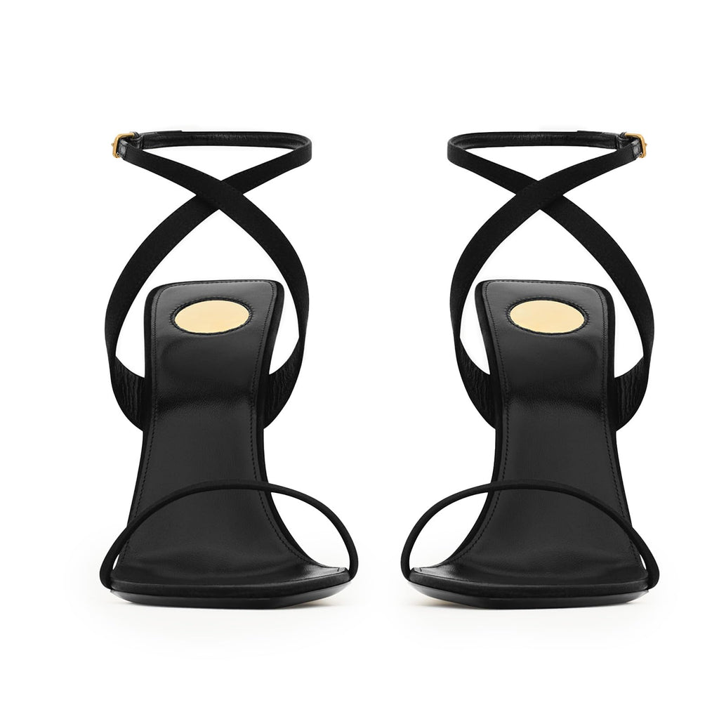 CAGLGLZ Wedge Sandals for Women Strappy Wedge Heels Pointed Open Toe Heeled Sandals Buckle Ankle Strap Heels Sexy Wedding Dress Heels Shoes(black gold,9)
