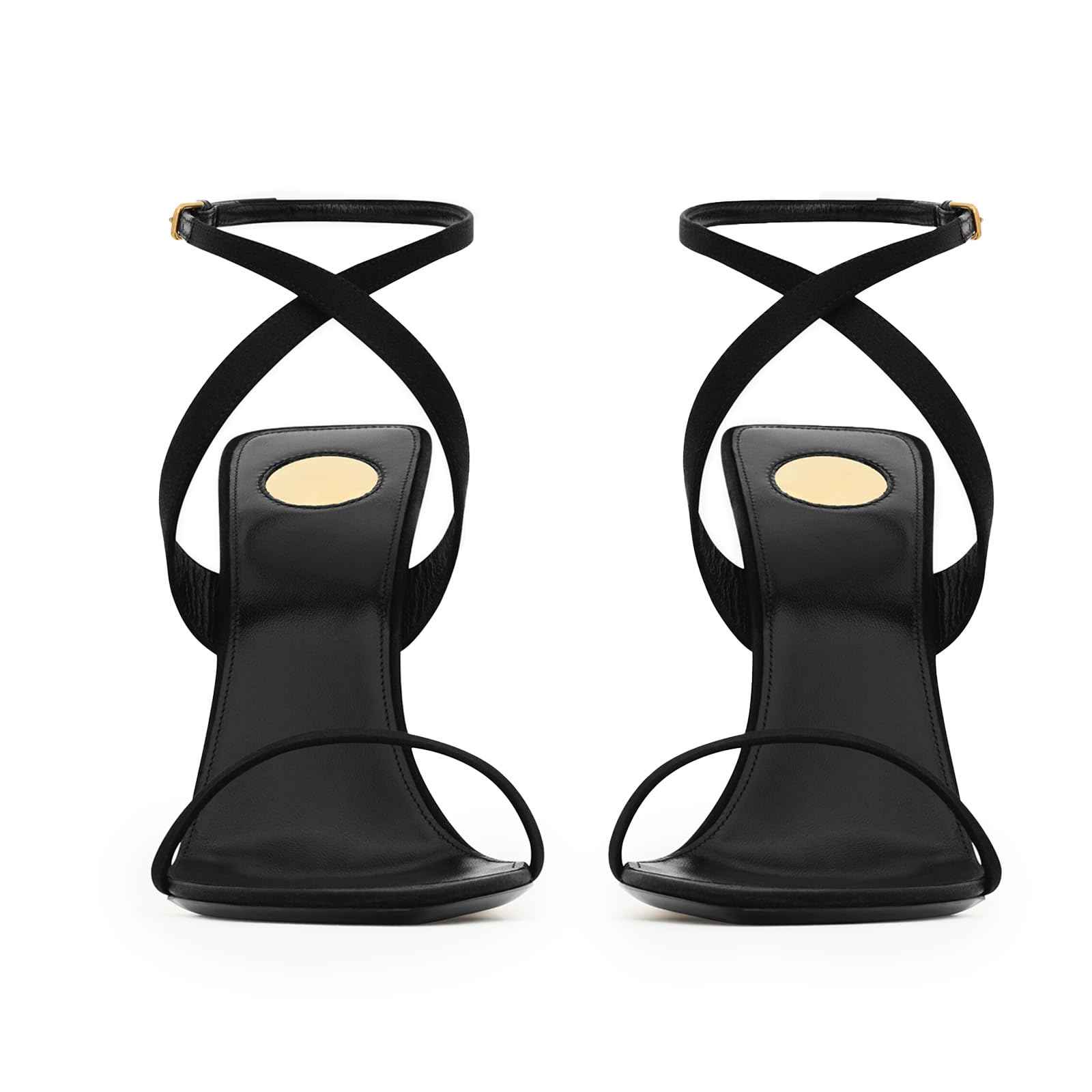 CAGLGLZ Wedge Sandals for Women Strappy Wedge Heels Pointed Open Toe Heeled Sandals Buckle Ankle Strap Heels Sexy Wedding Dress Heels Shoes(black gold,9)