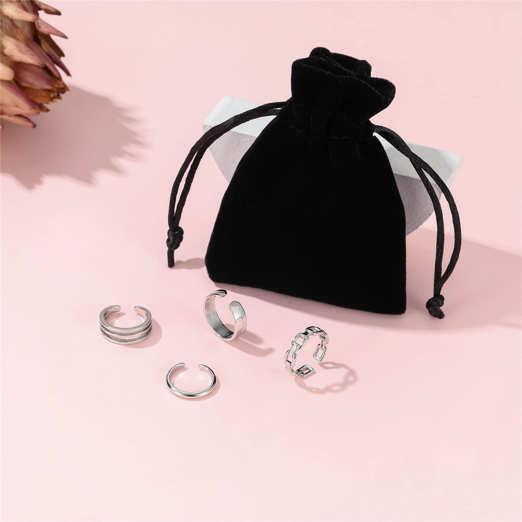 PWUEITR 4Pcs/1Set Adjustable Gold Silver Toe Rings for Women Knuckle Tail Ring Simple Summer Beach Open Toe Rings Set Foot Jewelry,silver