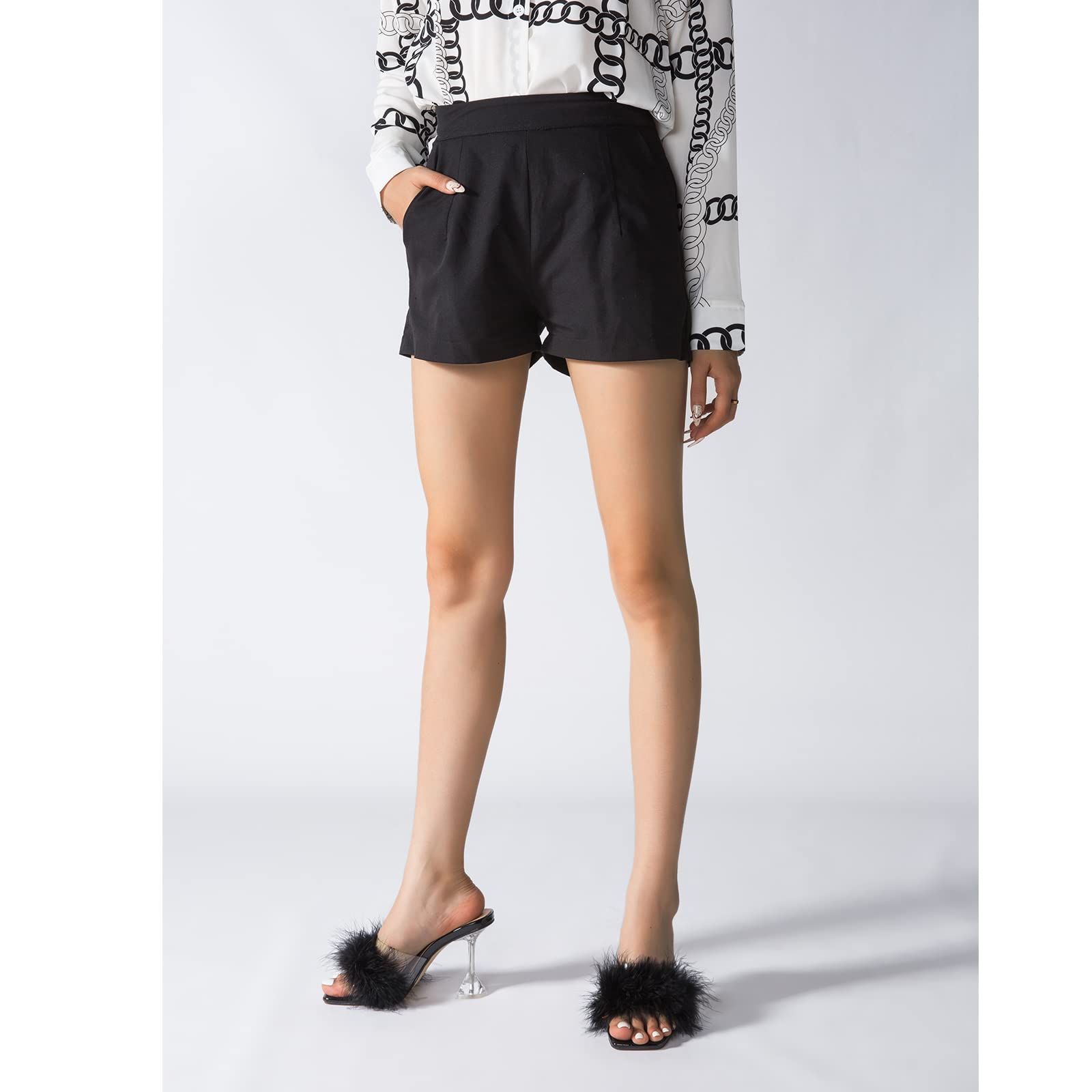 LIURUIJIA Feather High Heel Mules Sandals for Women Slip On Square Toe Clear Tapered Chunky Heels Fuzzy Fluffy Bridal Wedding Party Sexy Shoes Black