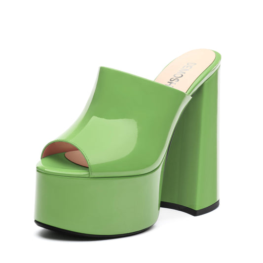 DEMOSHINE Grass Green Women's 6 Inch Platform Heels Slip On Mules Sandals Open Peep Toe Sexy Chunky High Block Heels for Club Party Dressy Shoes Size 9