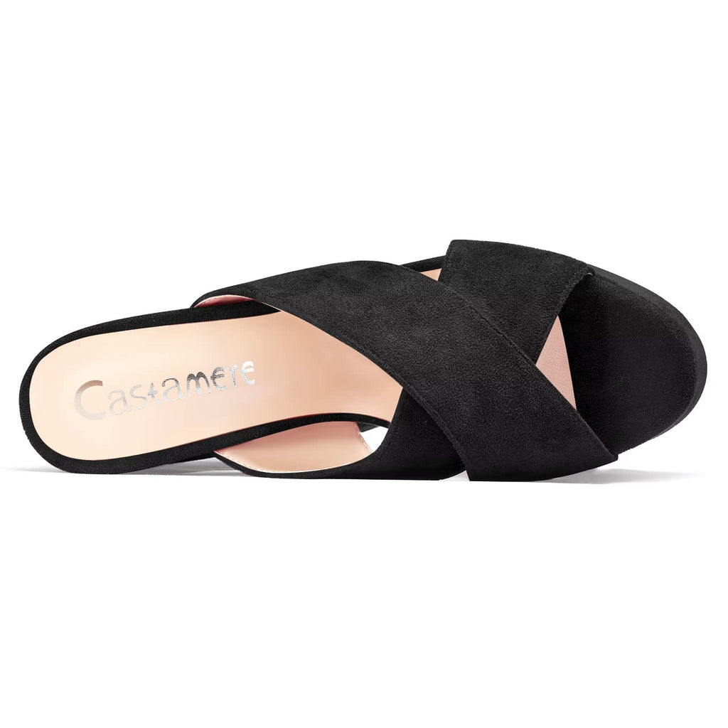 Castamere Women High Chunky Block Platform Heel Peep Open Toe Slip-on Sandals Casual Dress 5.9 Inches Heels Black