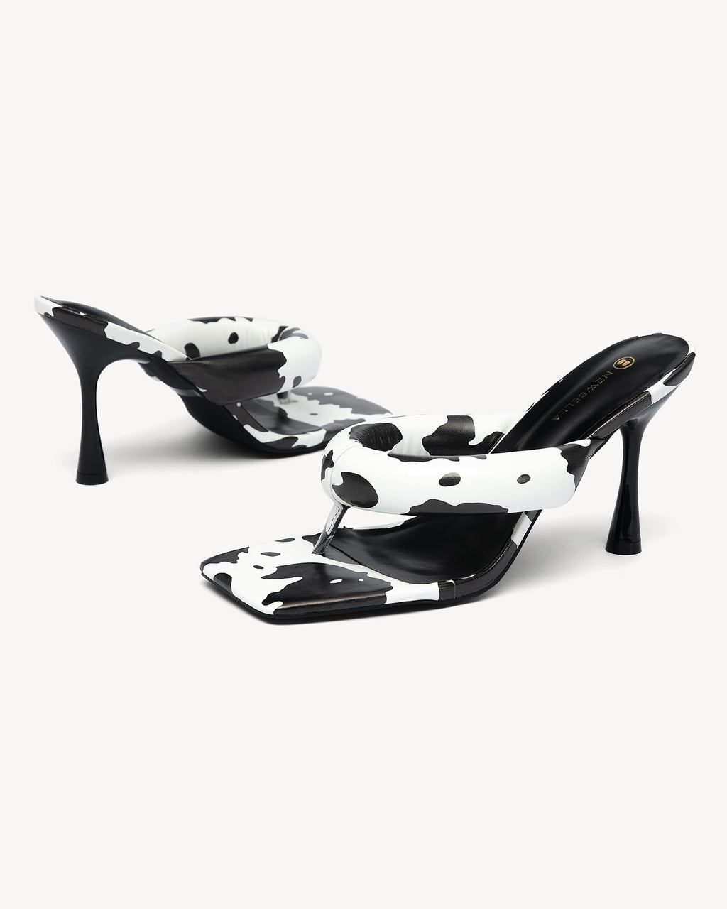 NEWBELLA Women's Square Toe Heeled Sandals Thong Strap Stiletto Heel Slip On Dress Shoes Fashion Summer Heels for Party Date Night Casual Wear
