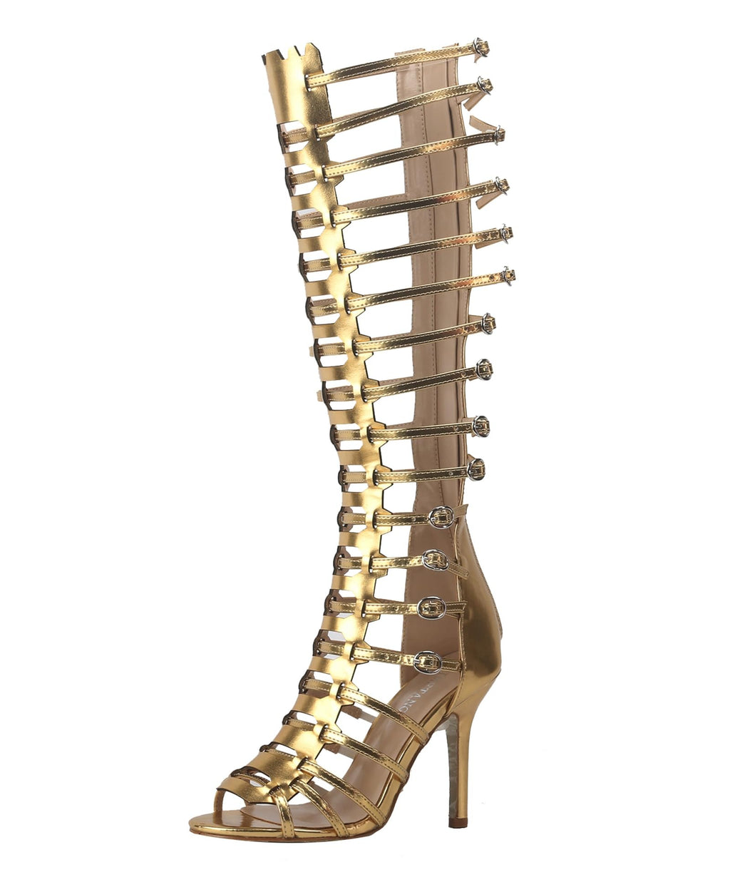 Minishion Gladiator Sandals for Women Tall Heels Stiletto Knee High Summer Boots Shoes TM029 Gold US 8