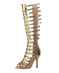 Minishion Gladiator Sandals for Women Tall Heels Stiletto Knee High Summer Boots Shoes TM029 Gold US 8