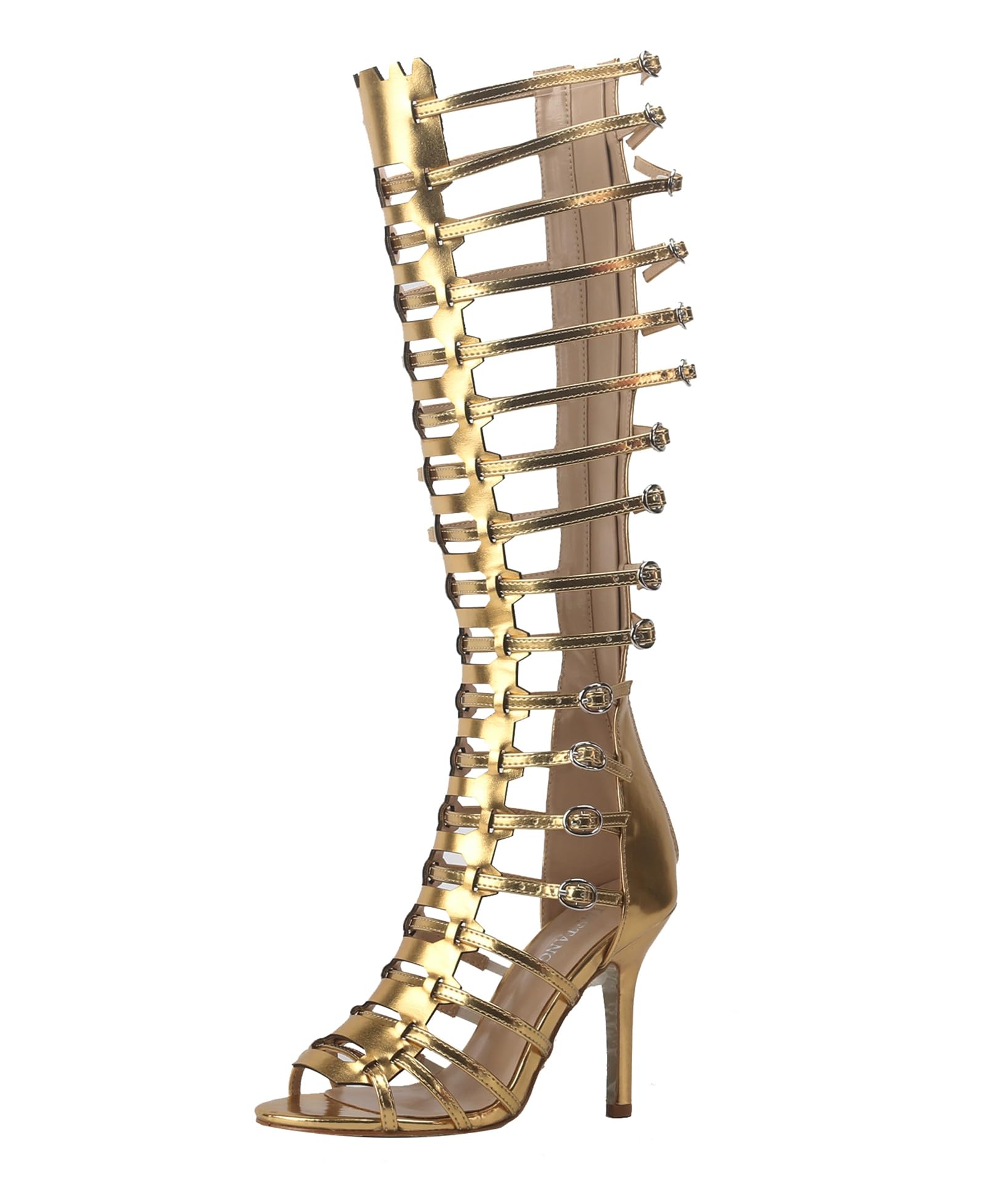Minishion Gladiator Sandals for Women Tall Heels Stiletto Knee High Summer Boots Shoes TM029 Gold US 8