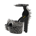 FSJ Women Spiked High Heel Sandals with Studded Ankle Strap Peep Toe Platform Chunky Rivets Heel Sexy Night Club Shoes