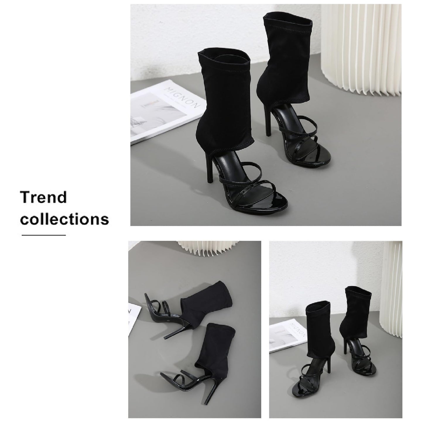 LOVEHEYNEW Women's Stretchy Cloth Gladiator Stiletto Sandals Sexy Open Toe High Heels Comfortable High Top Elastic Ankle Boot Summer Wedding Party Dating Dress Shoes