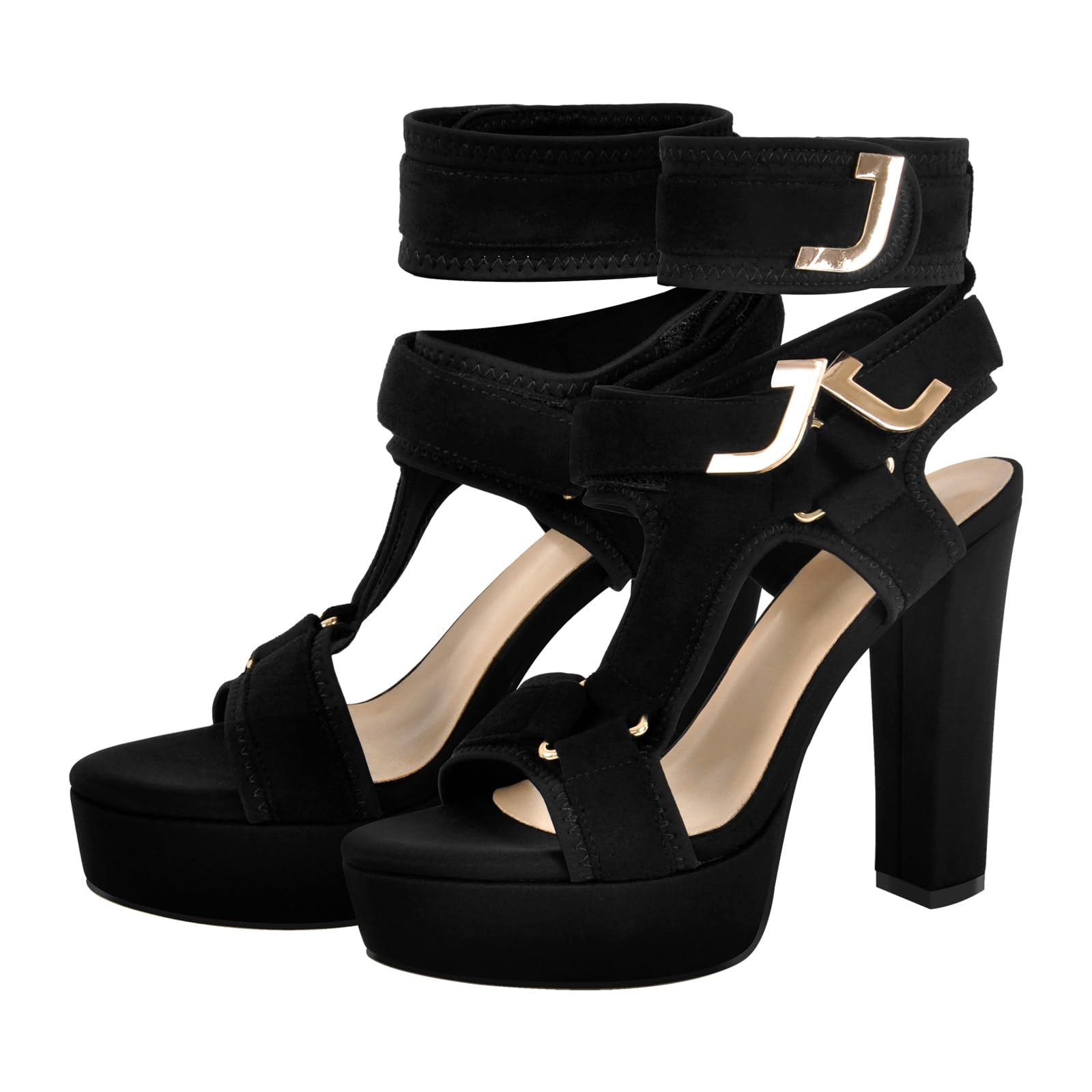 onlymakerheels Strappy Platform Heels for Women Platform High Heels Multicolored Ankle Strap Platform Heeled Sandals Fashion Shoes Sexy Dress for Prom Wedding Date Night Black