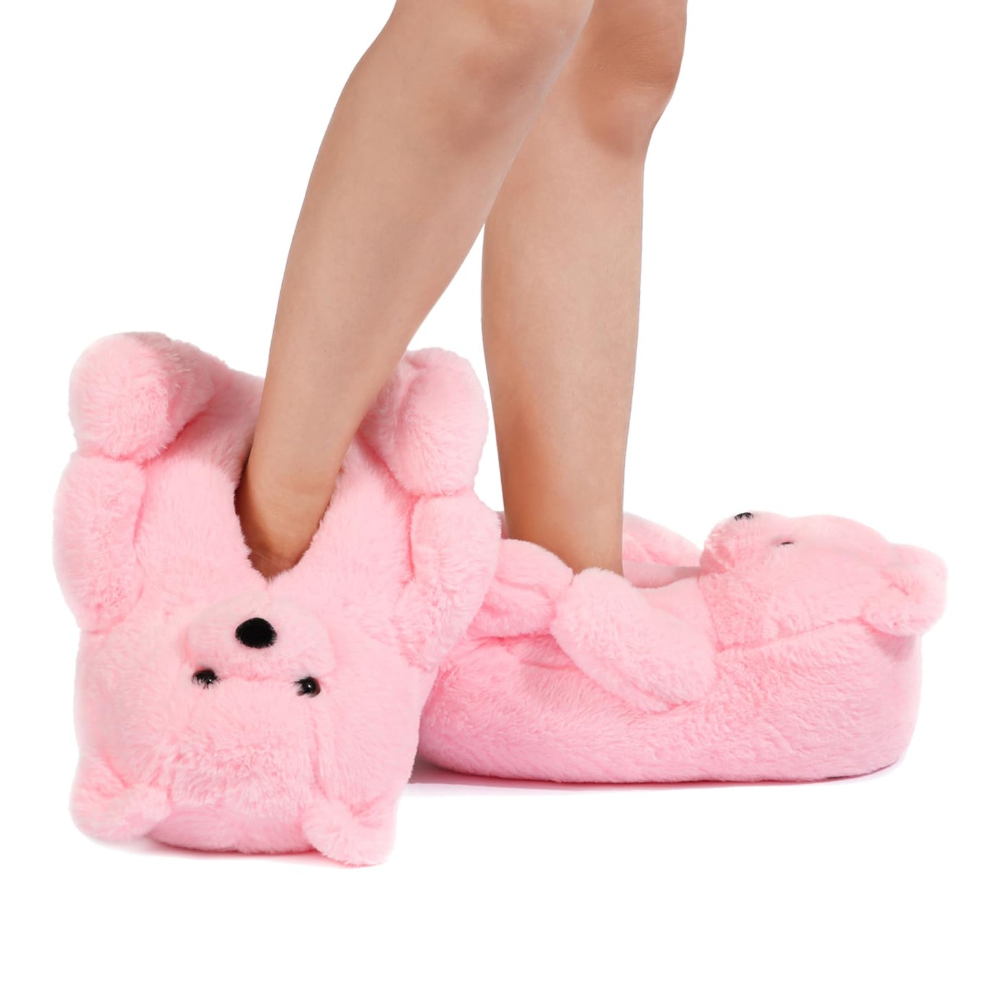 DOVORSY Women's Christmas Teddy Bear Slippers,Winter Fuzzy Cute Indoor House Slippers with Cushion,Pink Fluffy Cartoon Bedroom Shoes,Cozy Warm Gifts for Women,Men,Ladies,Girls (Size 7-11)