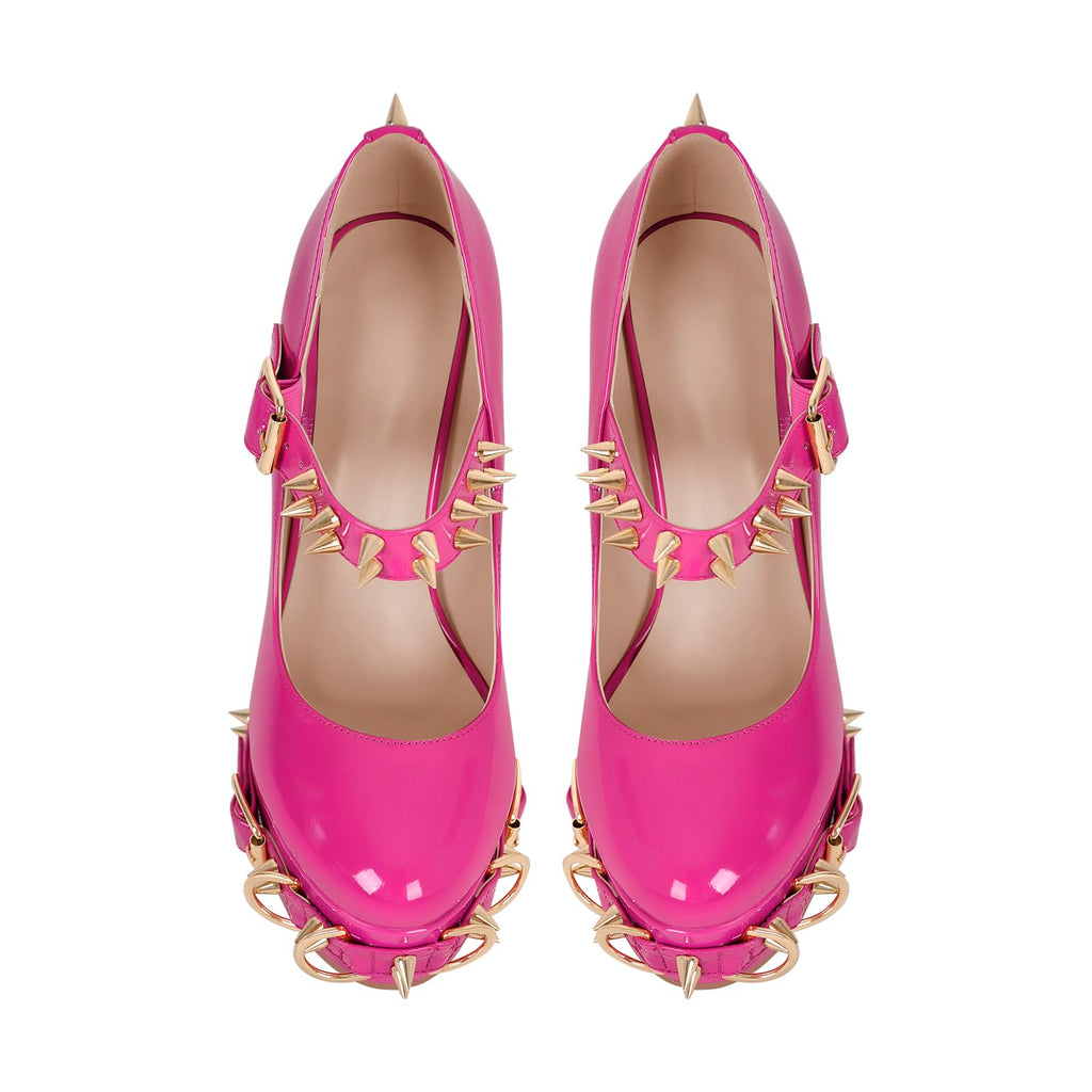 onlymakerheels Mary Jane Rivet Platform Chunky Heel Back Strap Pumps Pink Size12