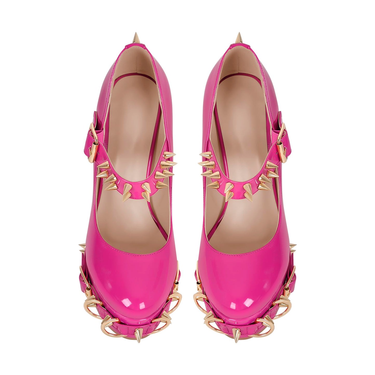 onlymakerheels Mary Jane Rivet Platform Chunky Heel Back Strap Pumps Pink Size12