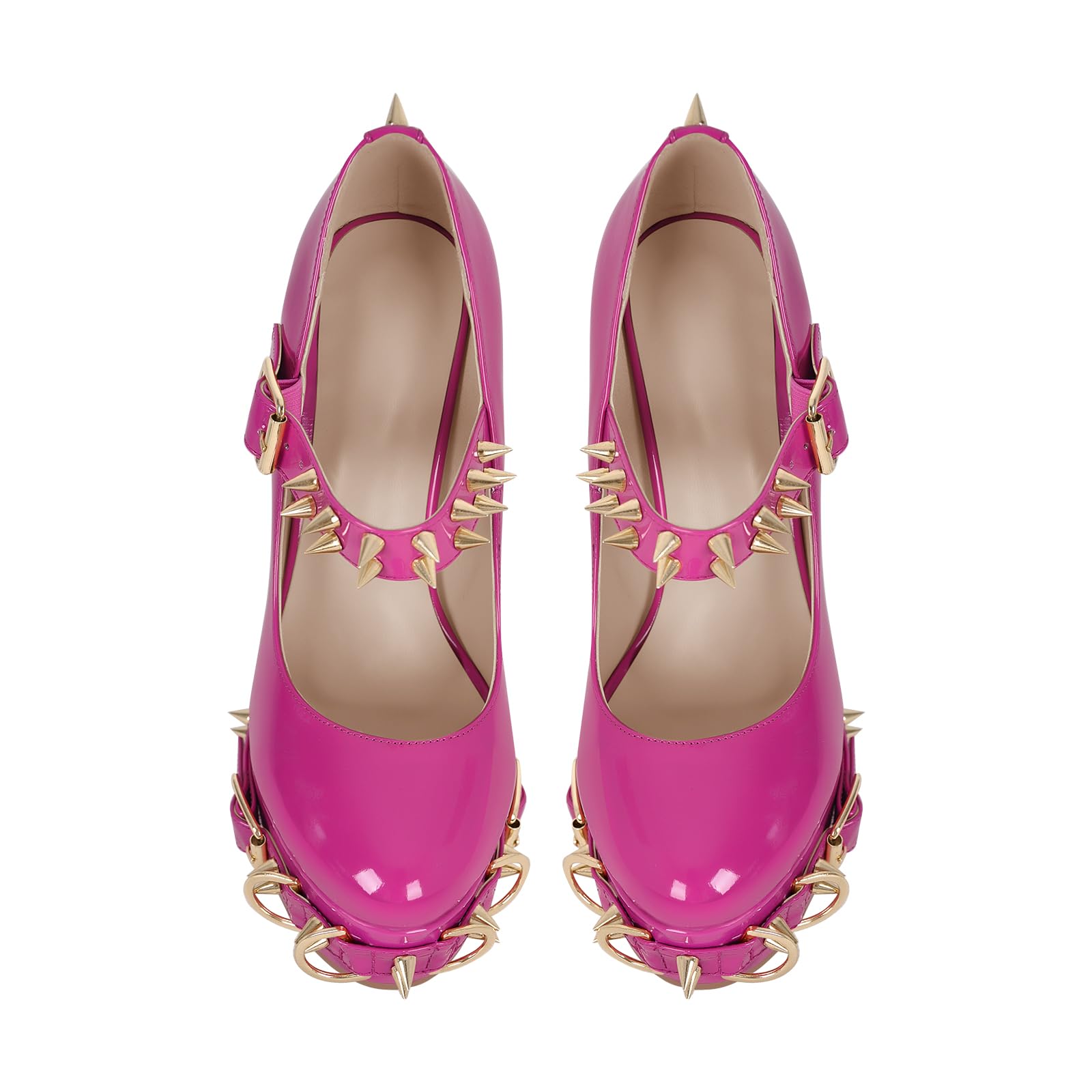 onlymakerheels Mary Jane Rivet Platform Chunky Heel Back Strap Pumps Pink Size12