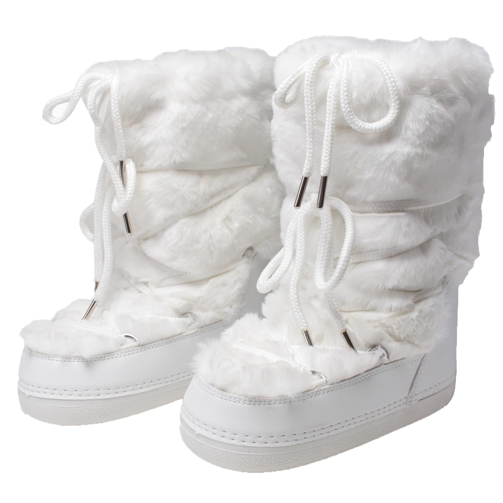 ZHENAIYISHENG Faux Fur Boots for Women - Fuzzy Fluffy Furry Water Resistant Snow Boots for Women - Anti-Slip with Cotton Sponge Lined and TPR Rubber Sole Black White Fur Boots