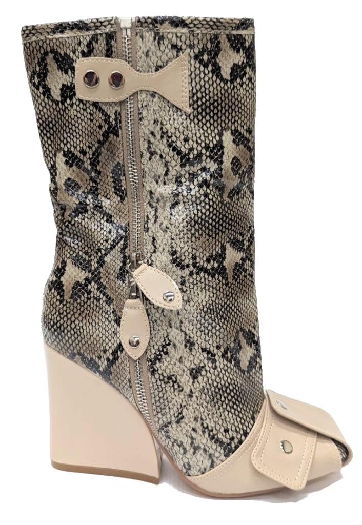 LEMONADE women Buckle Detail Square Toe Wedge Heel Ankle Boot Mayu Snake PU