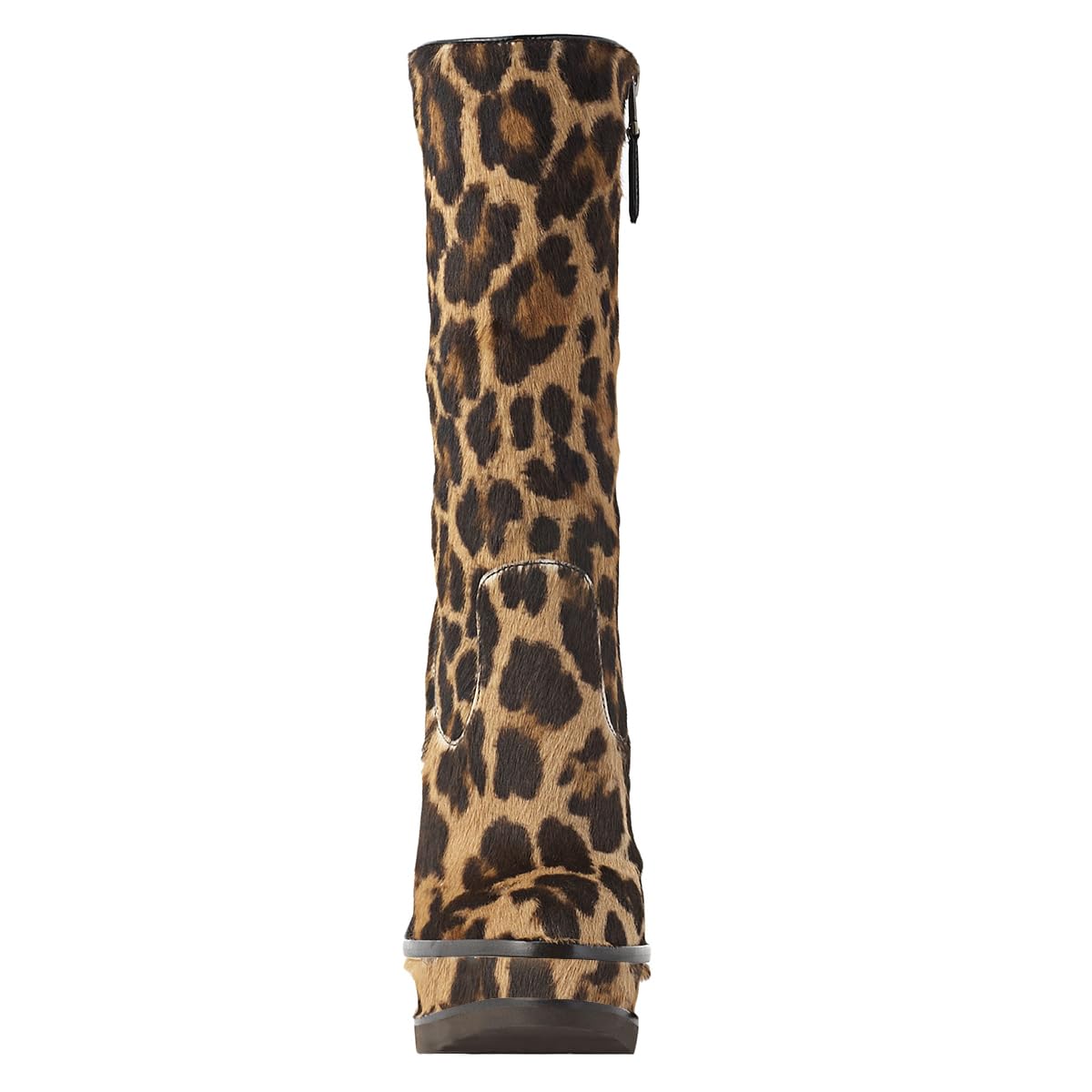 FSJ Women Platform Boots Closed Toe Thin Chunky Heel Side Zipper Double Platform Ankle Boots Punk Combat Mid Calf Boots Size 8 Leopart