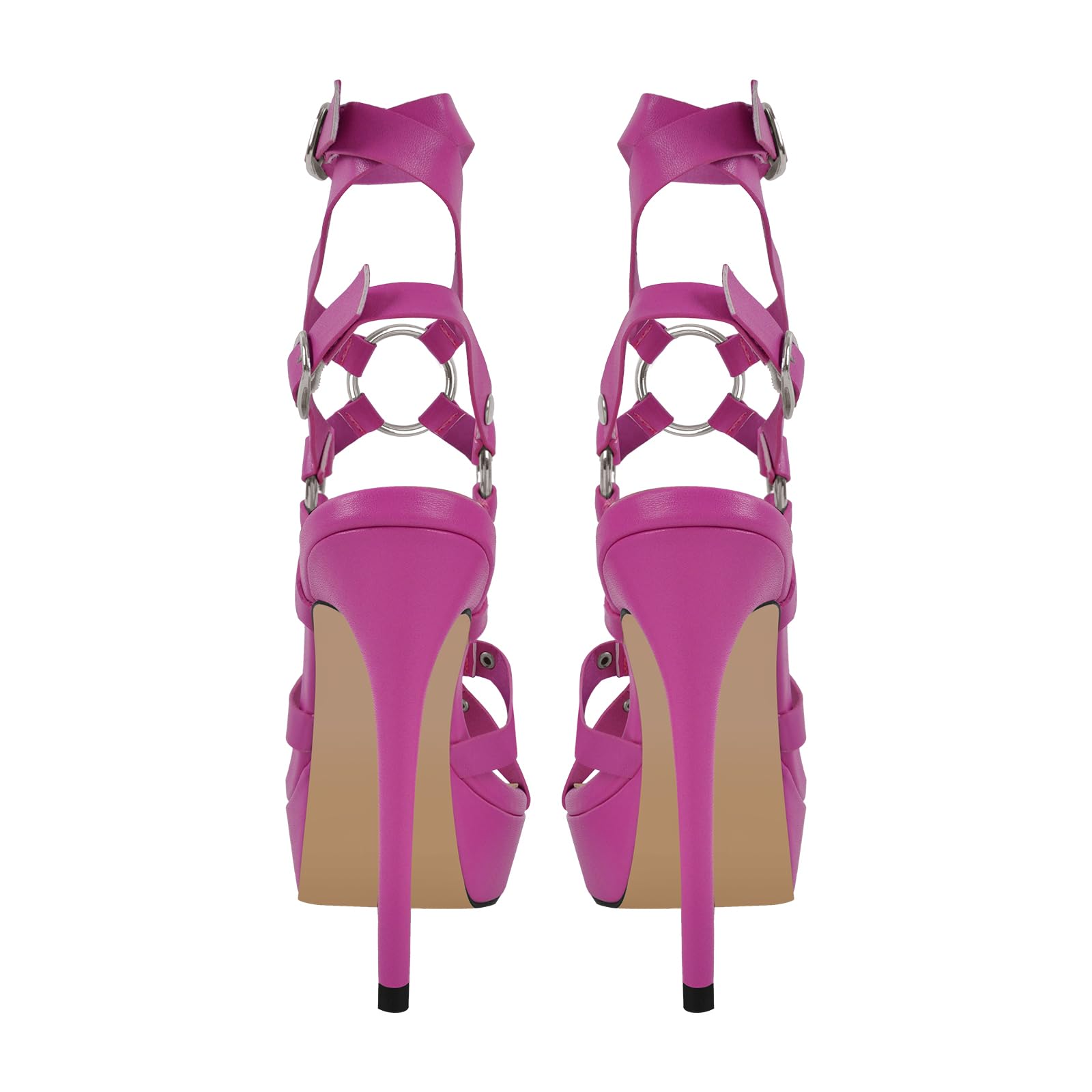 VERISSON Women's Grommets Stiletto Sandals Platform Open-back High Heels Cross Bands Open Toe Buckle-up Ankle Sandals Party Dressing Magenta Size 7