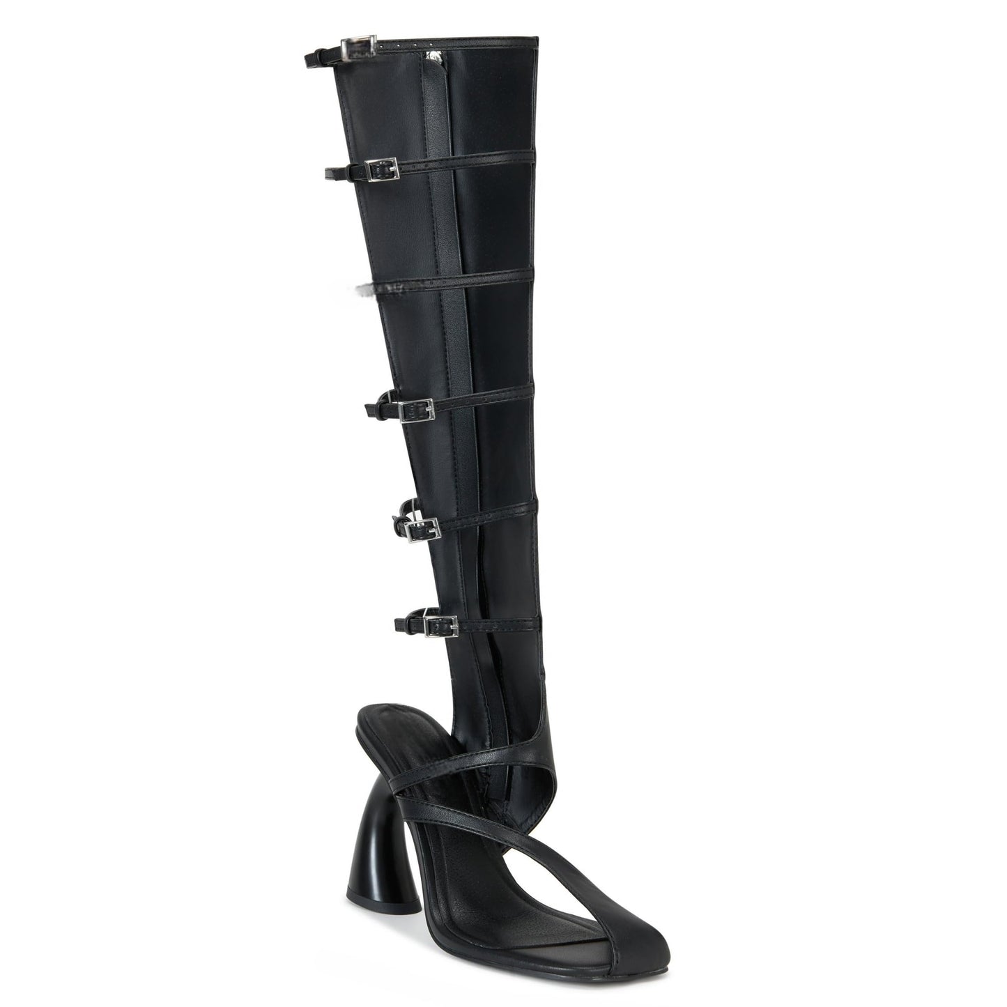 YXAXUG Women Strange Style Square Toe Over The Knee Boots Ladies Buckles Straps Side zipper Tall Boots