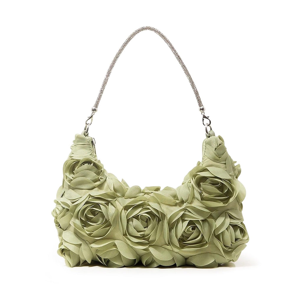 Nefokfdus Women's 3D Flower Clutch Purse, Satin Floral Evening Handbag with Chain for Wedding, Party, Prom