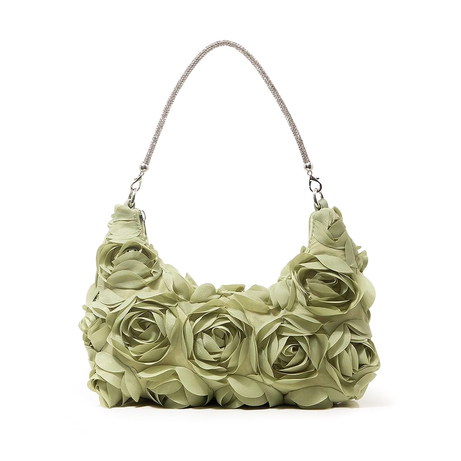 Nefokfdus Women's 3D Flower Clutch Purse, Satin Floral Evening Handbag with Chain for Wedding, Party, Prom