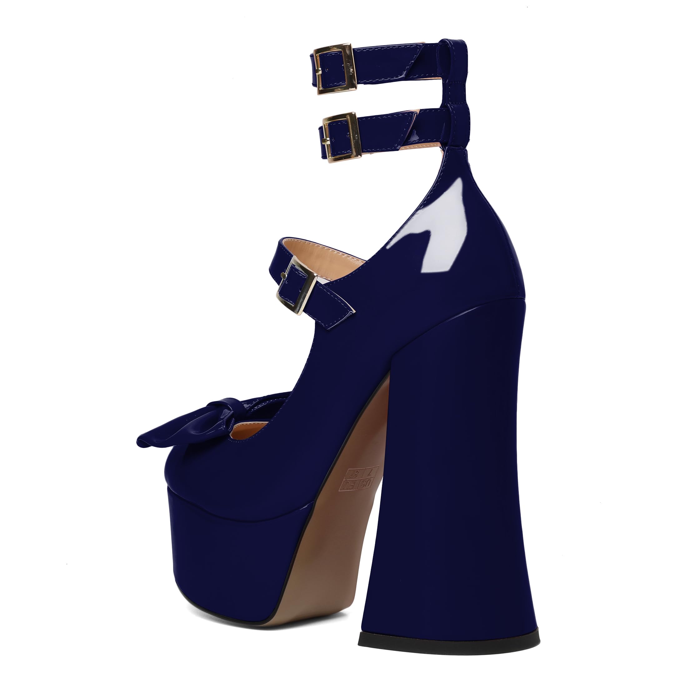 Navy Blue Soireelady Women Chunky High Heels