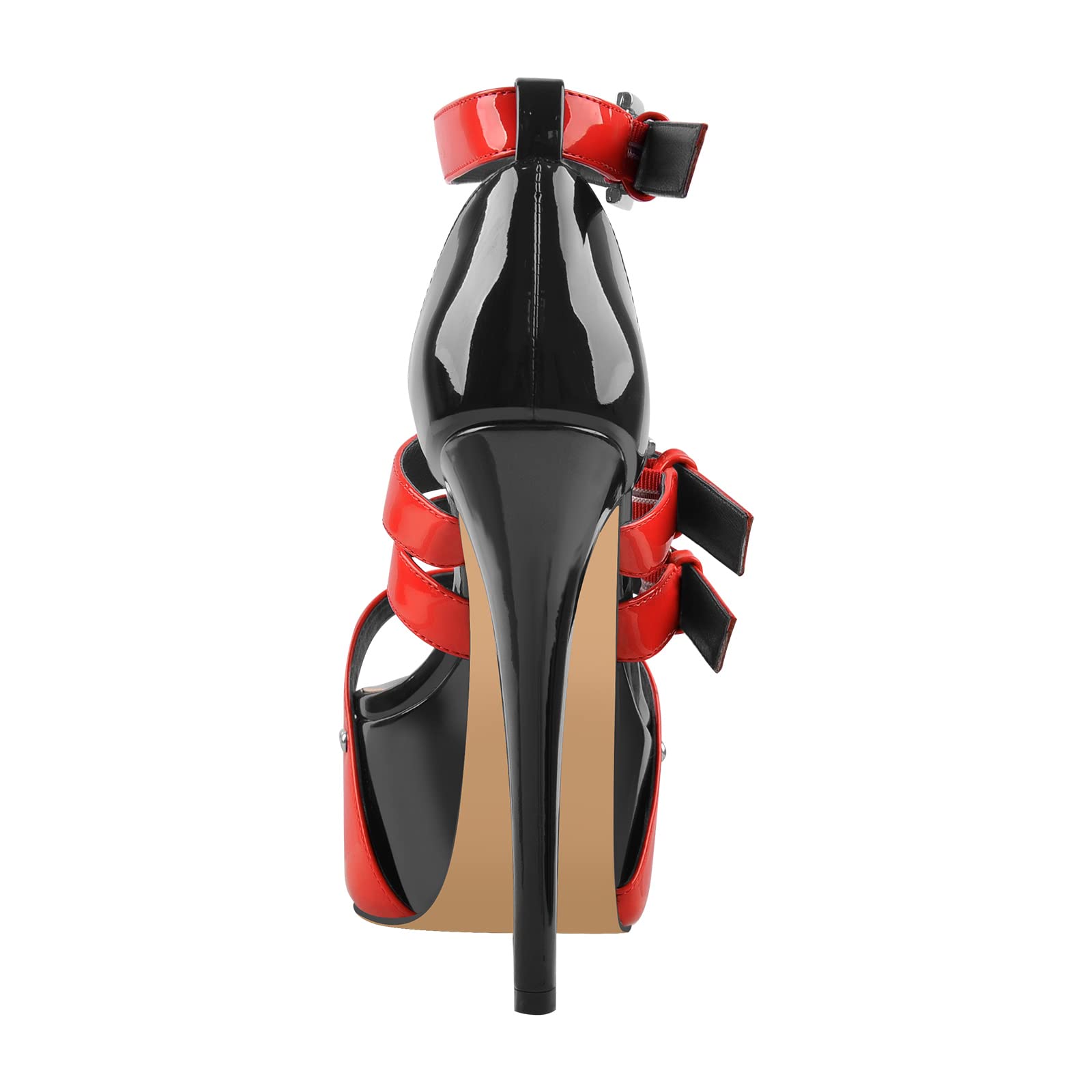 VERISSON Crisscross Ankle Sandals Open Toe High Heels Adjustable Buckle Strap Platform Sexy Red Patent Leather Sandals Size 8