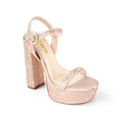 Liliana Womens Rhinestones Ankle Strap Chunky High Heels Sandals Fabiosa Nude