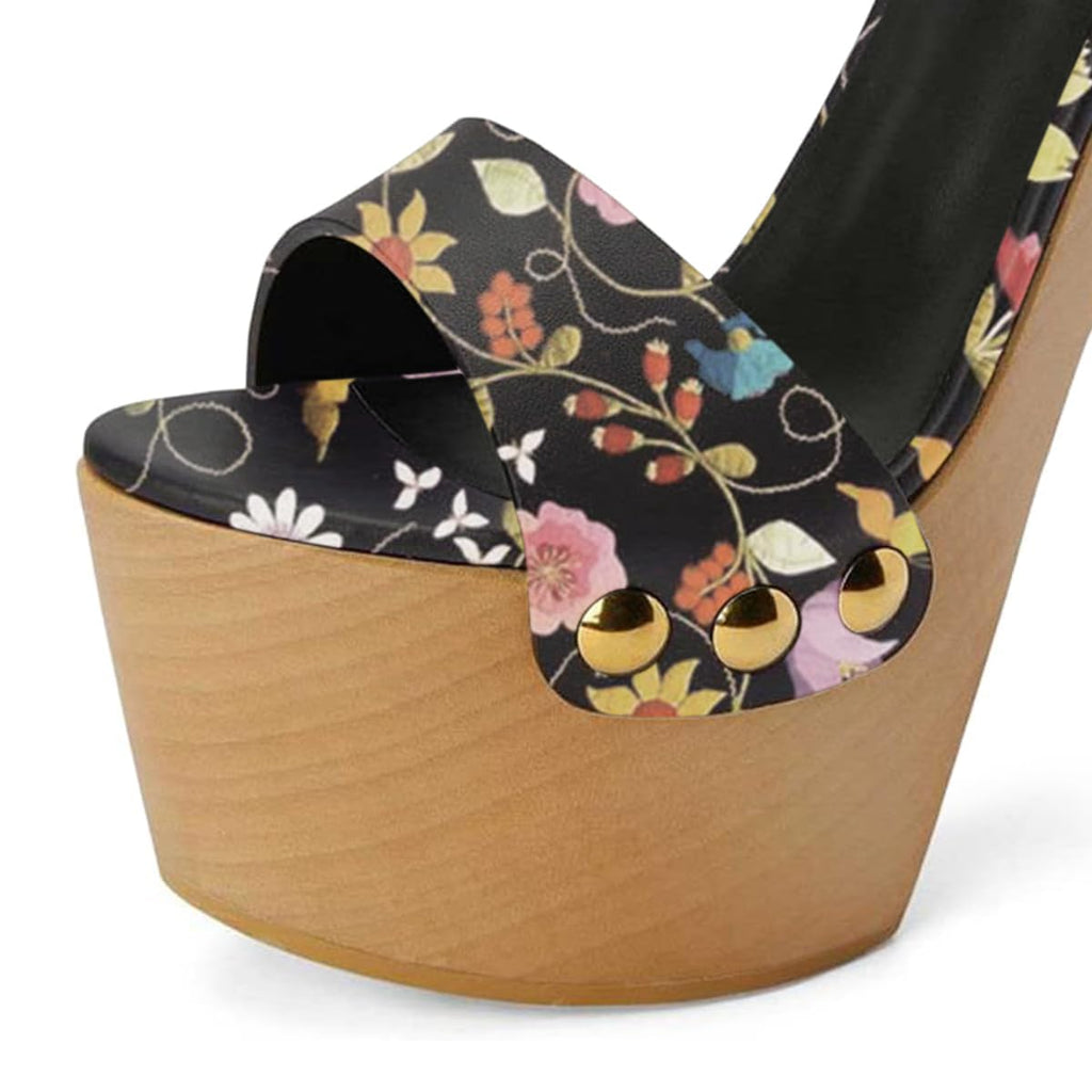 YDN Women's Platform Heeled Sandals Open Round Toe Chunky High Heels Backless Ankle Strap Sexy Casual Shoes for Spring Summer Party floral