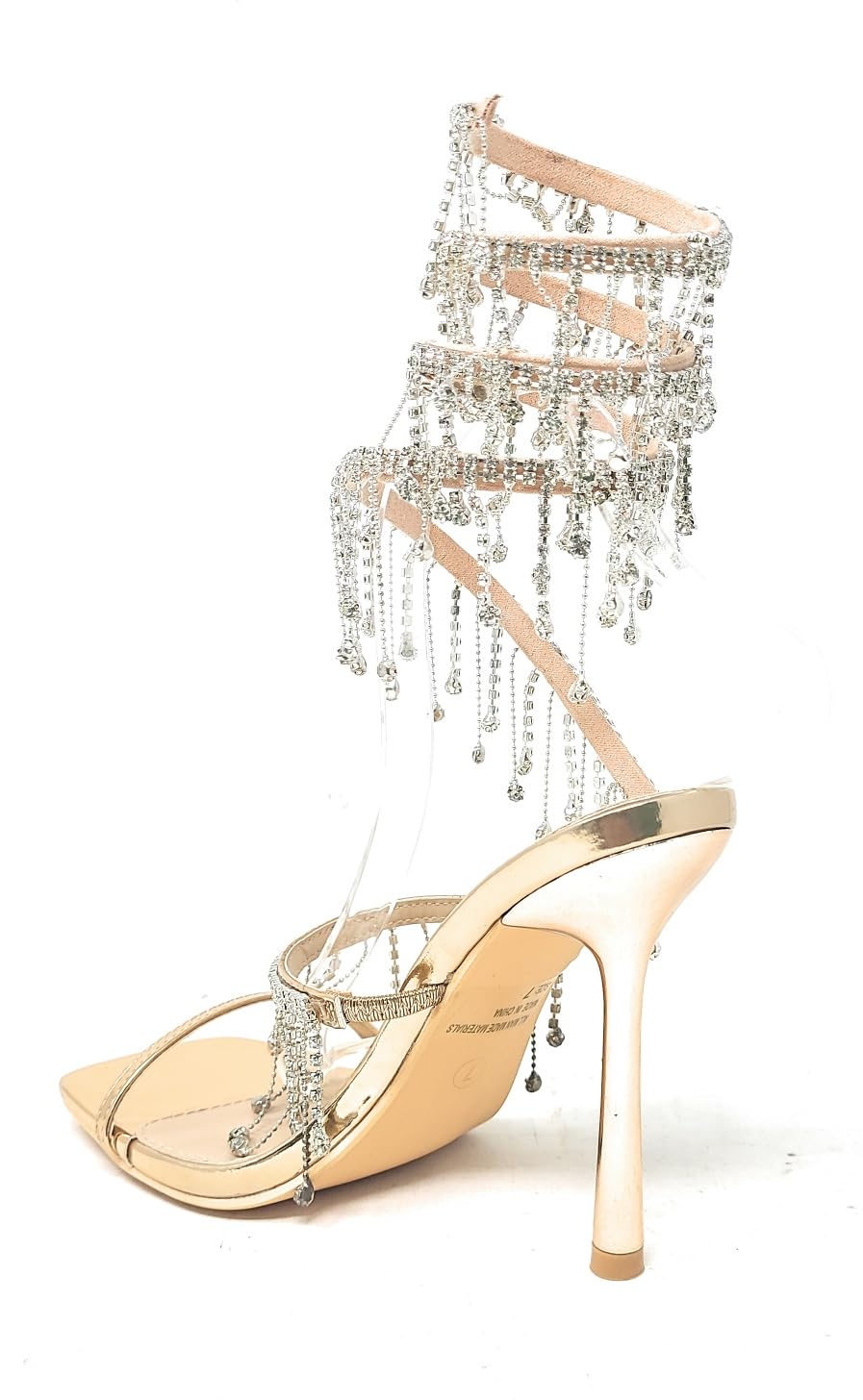 Wild Diva Women's Narala-51 Chandelier Embellished Rhinestone Spiral Coil Wrap Around Stiletto Heels (Rose Gold PU, US Footwear Size System, Adult, Women, Numeric, Medium