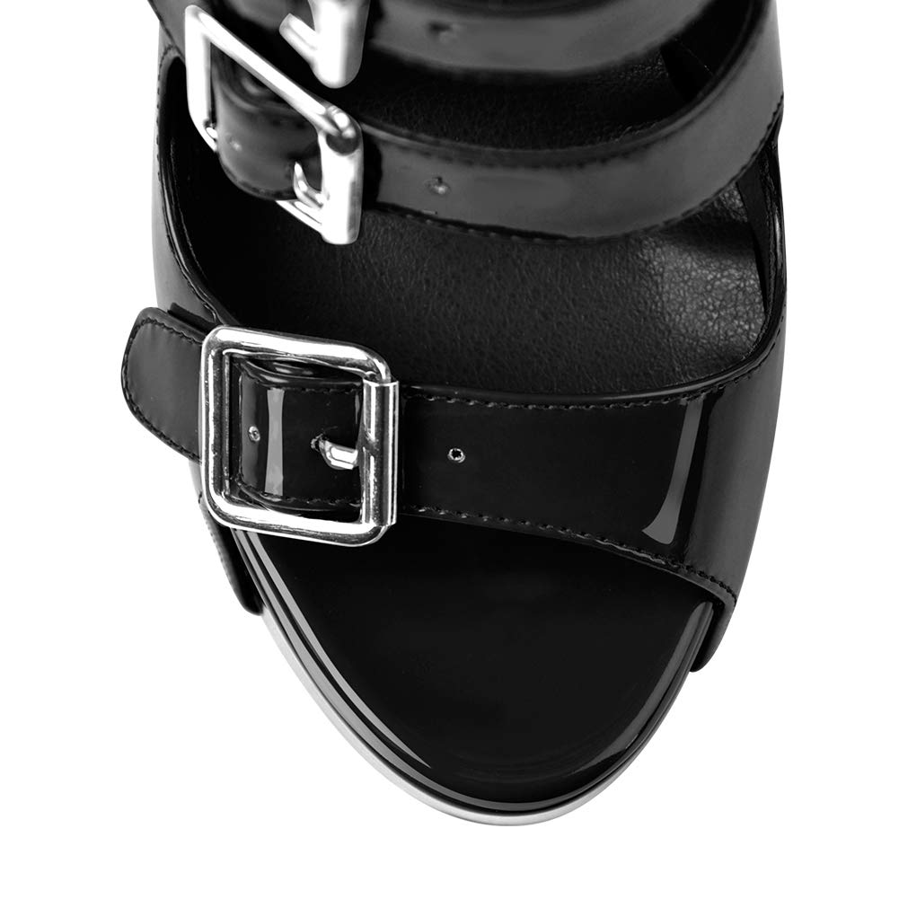 onlymakerheels Womens Heeled Sandals Peep Open Toe Ankle Boots Wrap Buckle Strap High Chunky Heels Zipper Sandals Black Size14