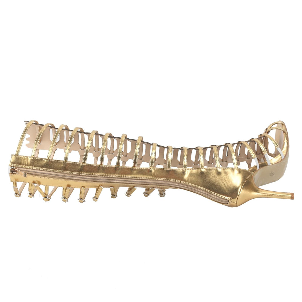 Minishion Gladiator Sandals for Women Tall Heels Stiletto Knee High Summer Boots Shoes TM029 Gold US 8