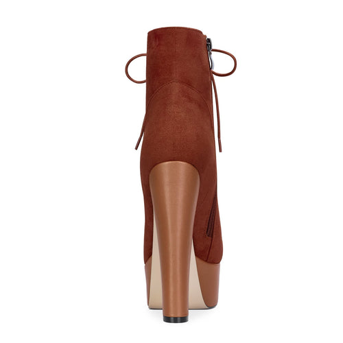DearOnly Women Chunky Block Platform High Heel Round Toe Ankle Boots Short Bootie Zipper Party Cute Boots Brown
