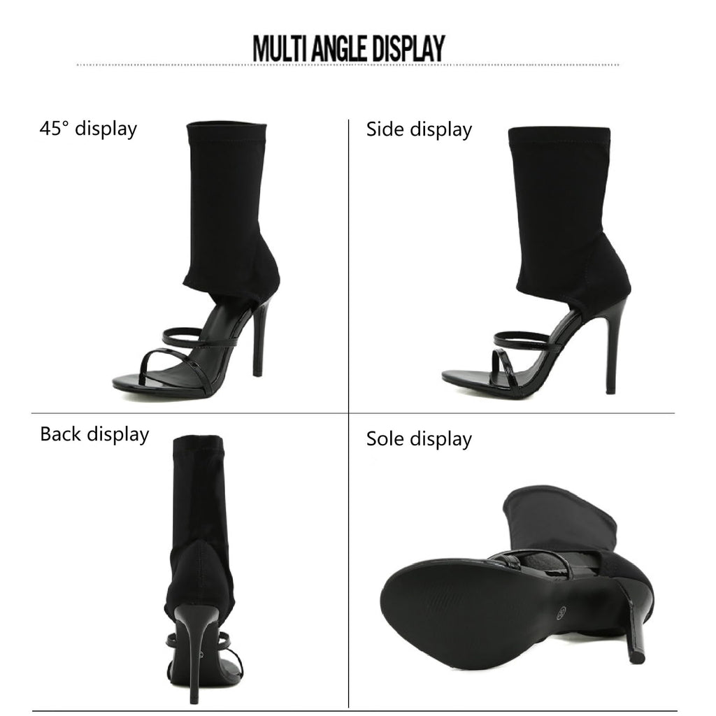 LOVEHEYNEW Women's Stretchy Cloth Gladiator Stiletto Sandals Sexy Open Toe High Heels Comfortable High Top Elastic Ankle Boot Summer Wedding Party Dating Dress Shoes