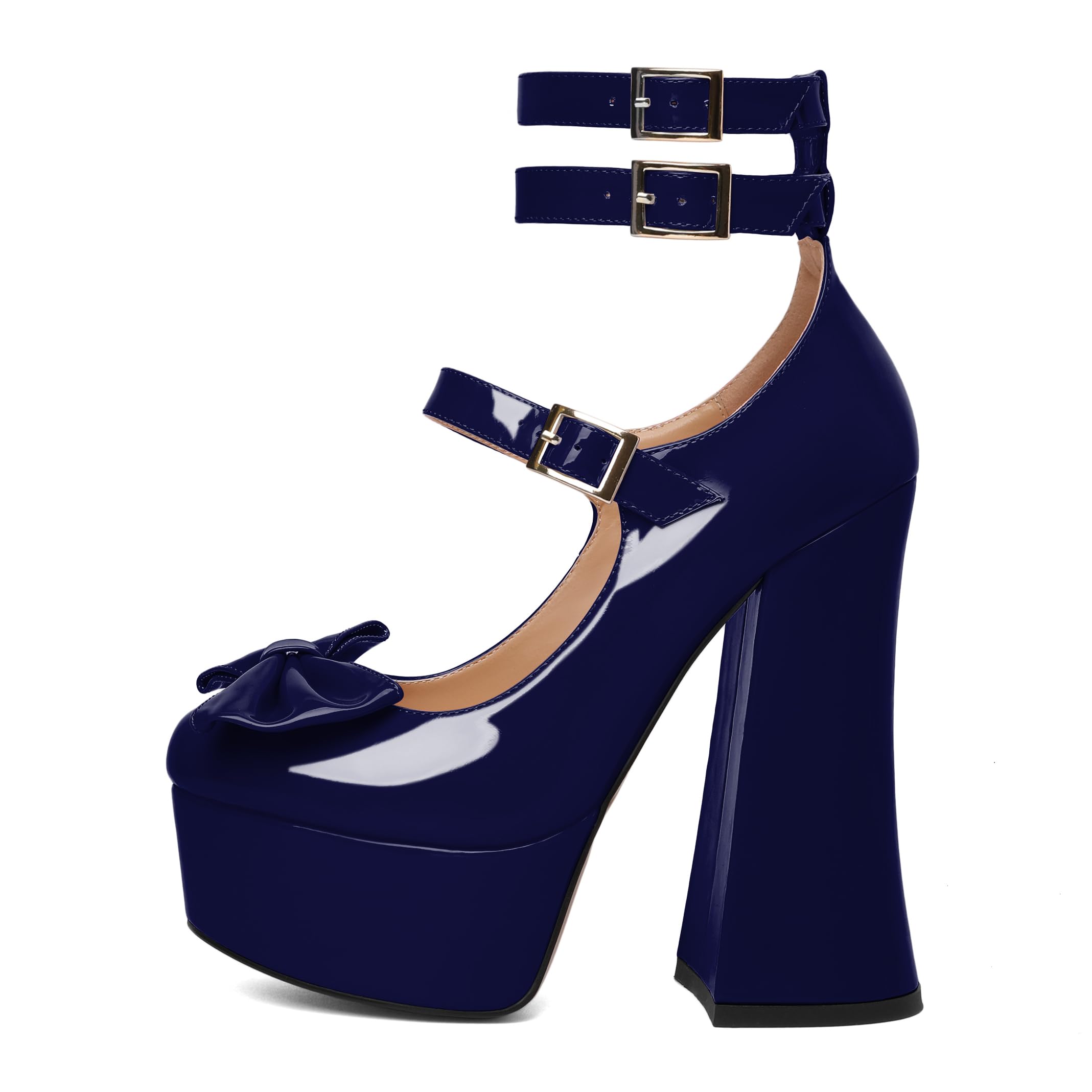 Navy Blue Soireelady Women Chunky High Heels