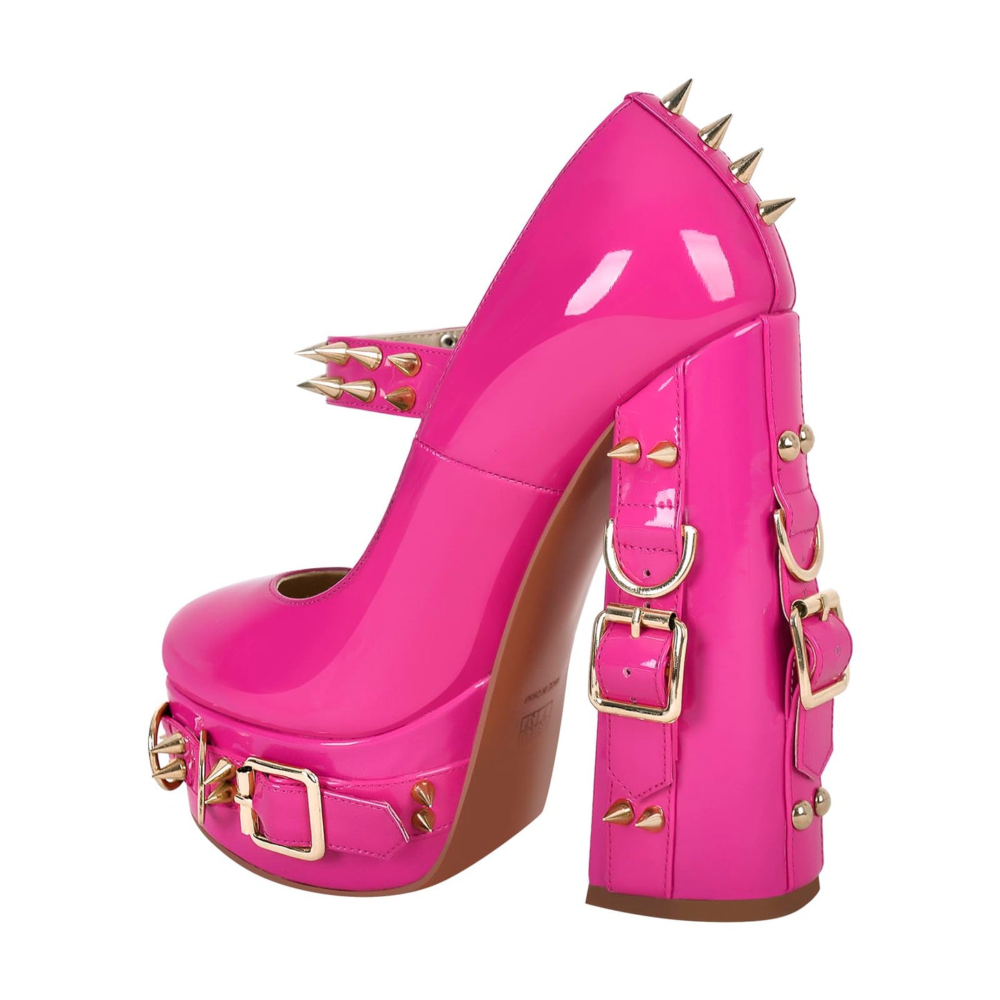 onlymakerheels Mary Jane Rivet Platform Chunky Heel Back Strap Pumps Pink Size12