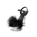 Baffoloo Women's Clear Platform Stiletto Fuzzy High-heeled Ankle Strap Party Casual Sexy Heels for Dancing Pole Dance Heels Casual Sandals Black