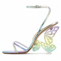 Longwenxuan Glitter Rhinestone Furry Lace Up Butterfly Stilletos Heels Sandals for Women,Women's Open Pointed High Heels Strappy Sandals Adjustable Ankle Strap Buckles Elegant Wedding Sandals Dress