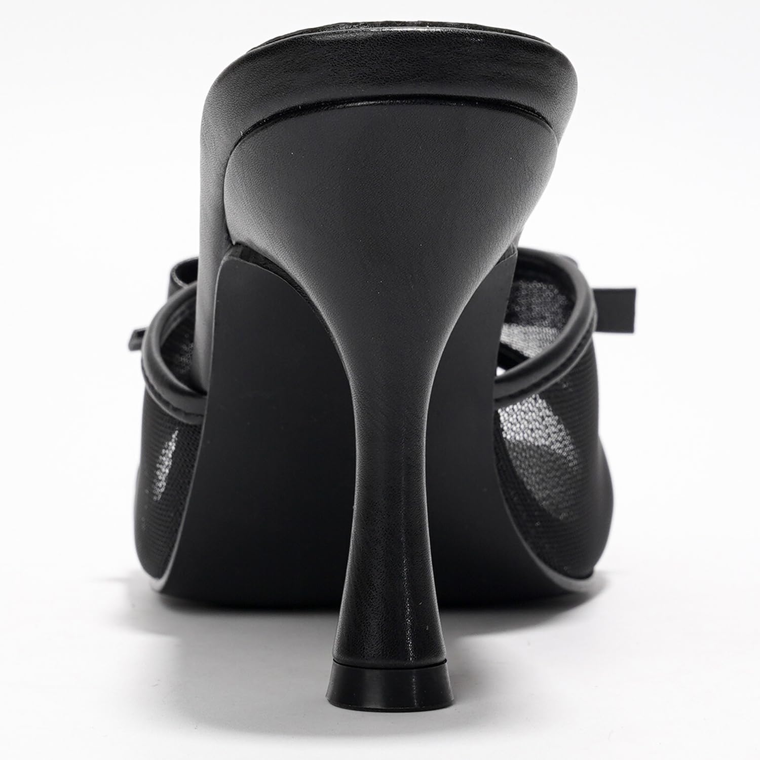 Cape Robbin Women's Slip On Square Toe Mid Heels with Bow Detail and Breathable Mesh Upper - Comfortable Low Heel Sandals for Women Dressy (Manon) Black