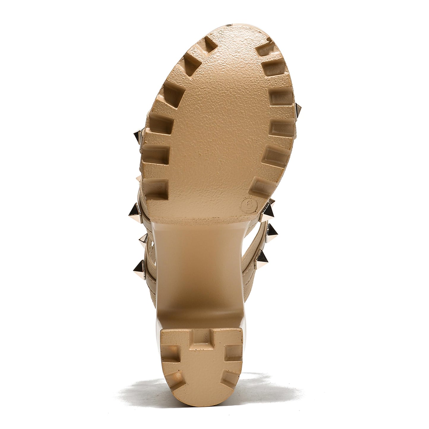 Cape Robbin Women's Spiky Platform Sandals - Slip-On Chunky Heels with Silver Stud Straps (Tinley) - Nude Size 7