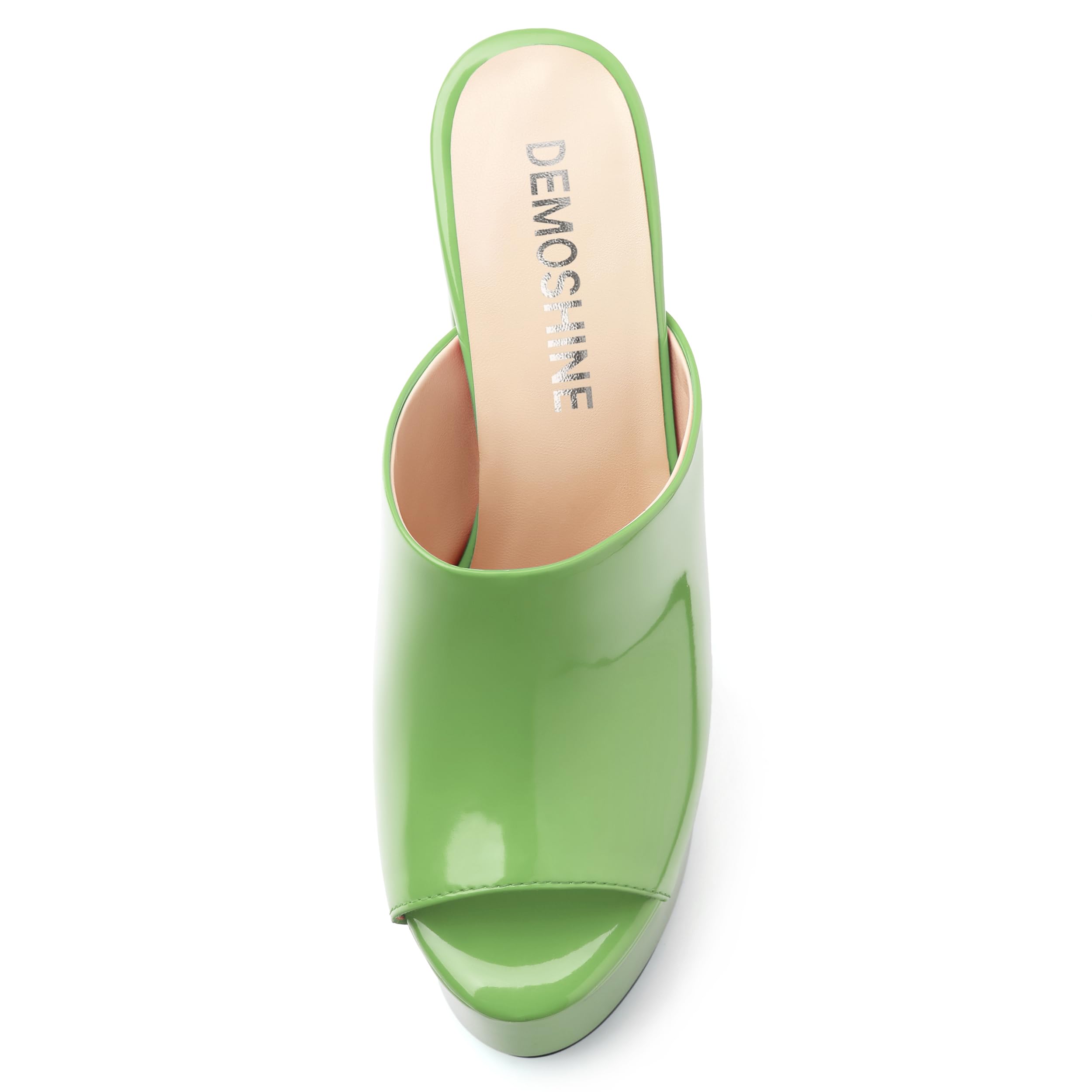 DEMOSHINE Grass Green Women's 6 Inch Platform Heels Slip On Mules Sandals Open Peep Toe Sexy Chunky High Block Heels for Club Party Dressy Shoes
